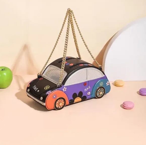 Cartoon Car Shaped Bag, Creative Chain Shoulder Bag, Funny Colorblock Novelty Ha - Picture 4 of 8